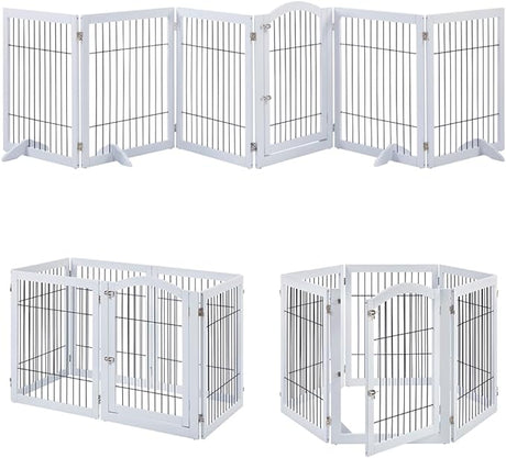 Extra Wide Dog Gate and Pet Playpen, Free Standing Tall Dog Fence