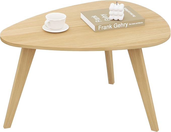 Small Oval Coffee Table,31.5" White Leaf-Shaped Center Table