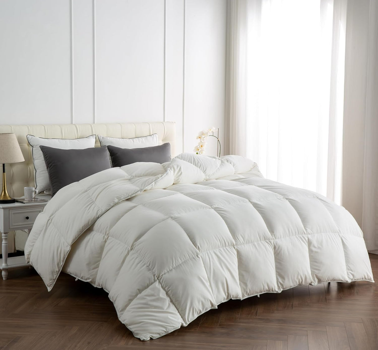 Premium Down Feather Fiber Comforter Queen Size, All Season Duvet Insert with 8 Corner Tabs
