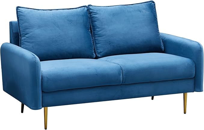 Velvet Loveseat Modern Sofa Tufted Couch with Metal Legs for Living Room, Bedroom, Office, Playroom - Prussian Blue