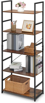 4-Tier Bookshelf, Industrial Bookcase w/Metal Frame Open Back Storage Display Shelves for Living Room Study Room, Rustic Brown