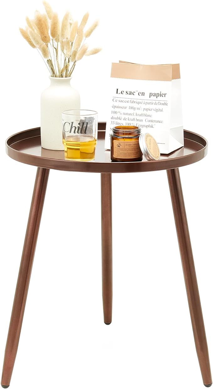 End/Side Tables - Small Round Accent Table, Metal White Narrow Night Stands