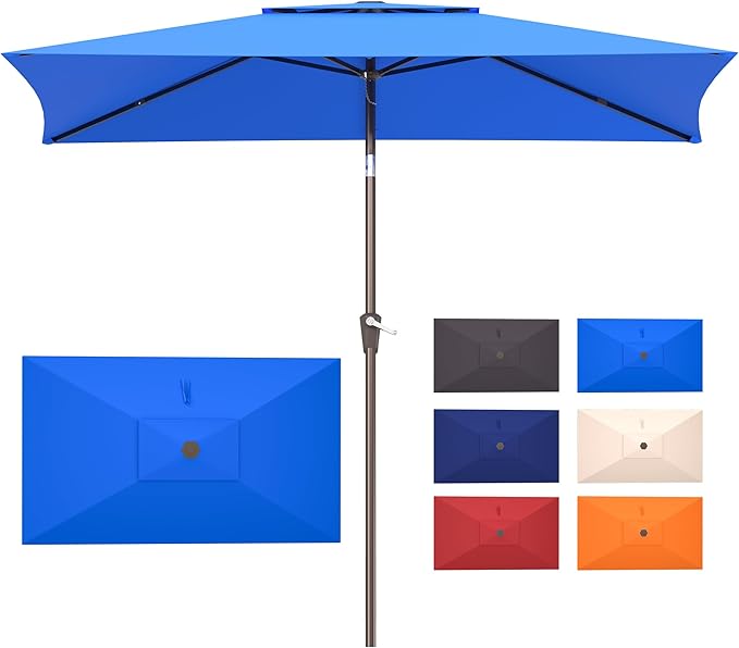 6.6x10ft Rectangular Patio Umbrella, 2 Tiers Outdoor Table Umbrellas with Push Button