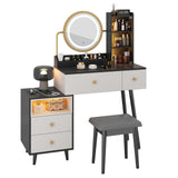 Makeup Vanity Desk with Mirrors and Light, Vanity Stool Set with Charging Station & 4