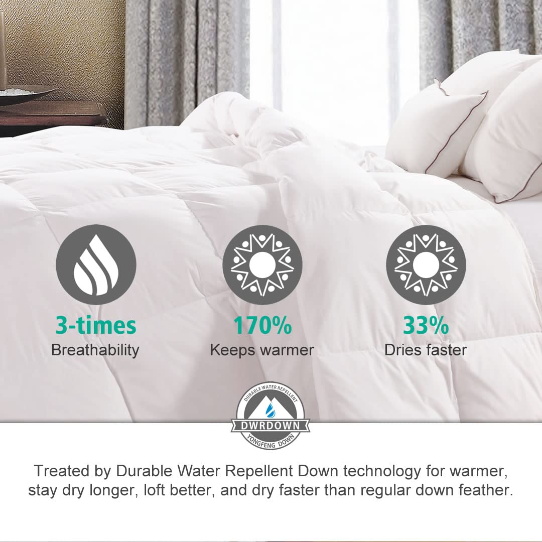 APSMILE Heavyweight Full/Queen Feathers Down Comforter for Colder Weather/Sleeper, Ultra-Soft Hotel Collection Down Duvet Insert, 46oz Fluffy Thick Winter Down Comforter(90x90, White)