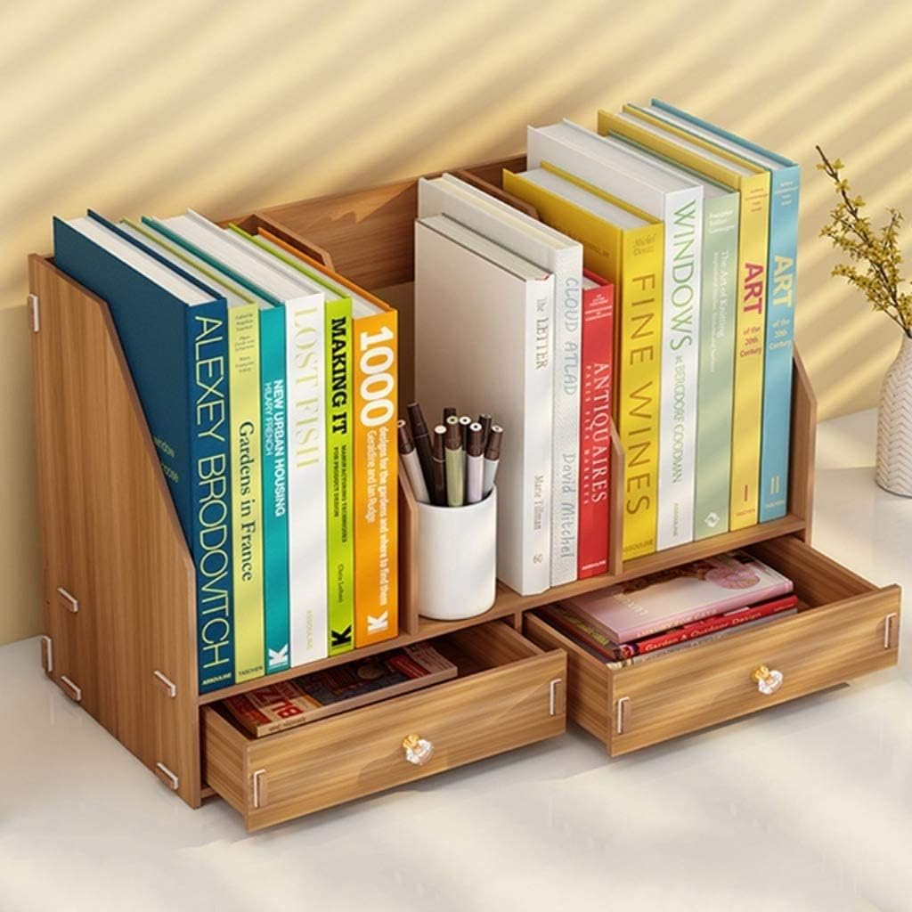 Book Shelf Storage Rack File Rack Simple Wooden Bookshelf Information Desktop Creative Office Multi-Layer Shelf Bookshelf Bookcase(Color:A)