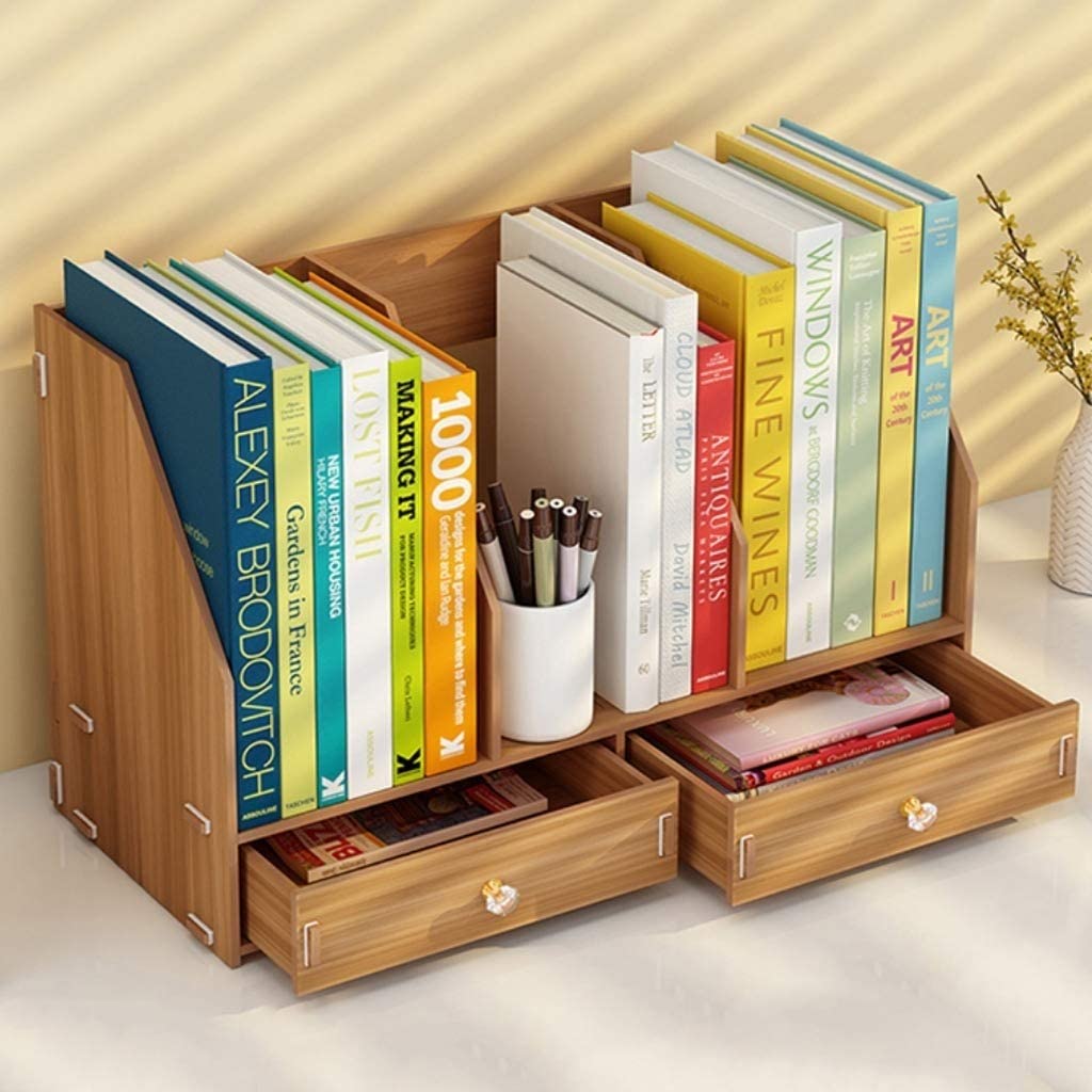 Book Shelf Storage Rack File Rack Simple Wooden Bookshelf Information Desktop Creative Office Multi-Layer Shelf Bookshelf Bookcase(Color:A)