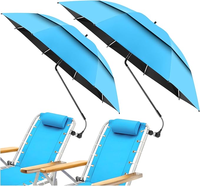 2 Pack 48.6" Double Canopy Umbrella with Clamp, UPF50+ Beach Chair Umbrella