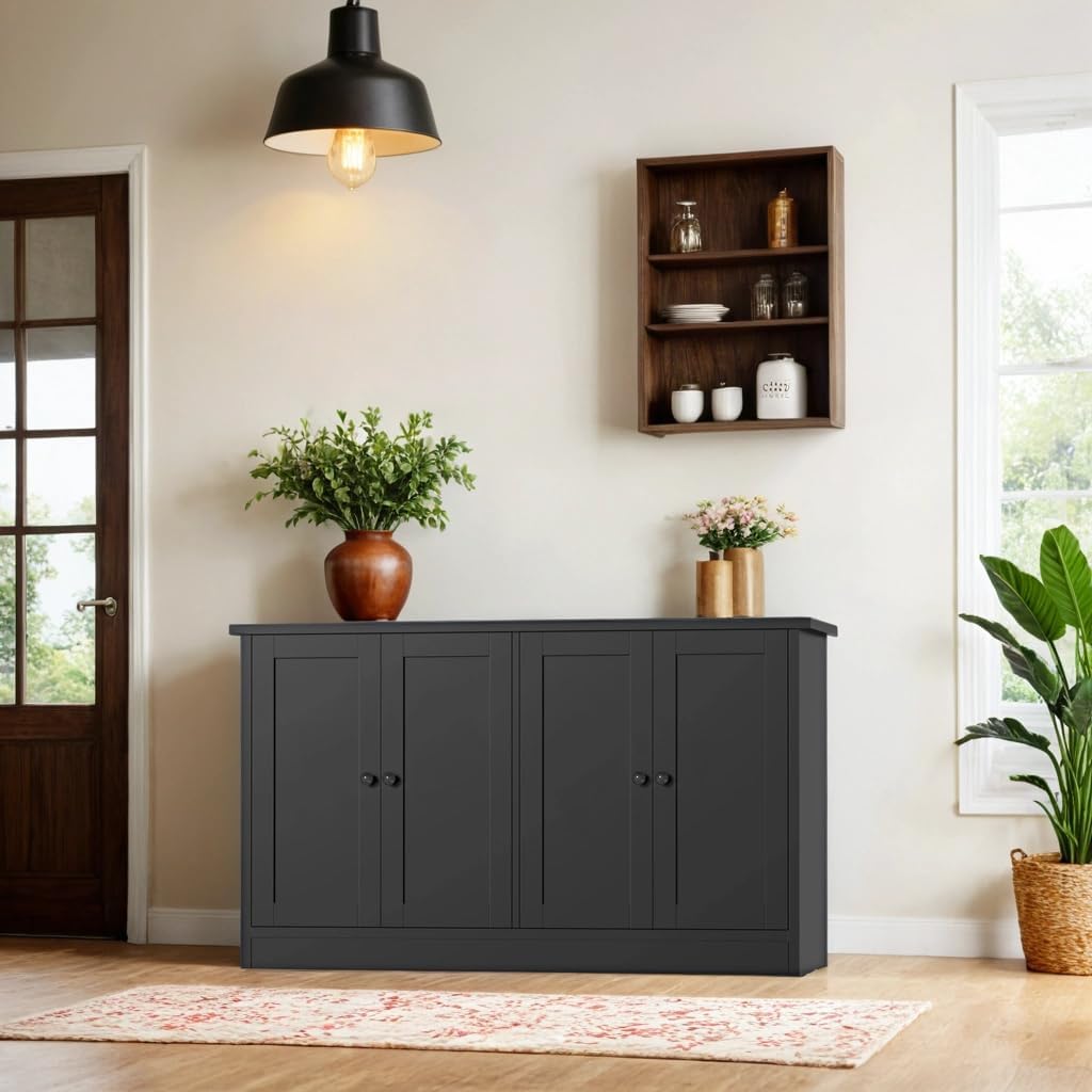 Black Buffet Storage Cabinet with W Coffee Bar Cabinet