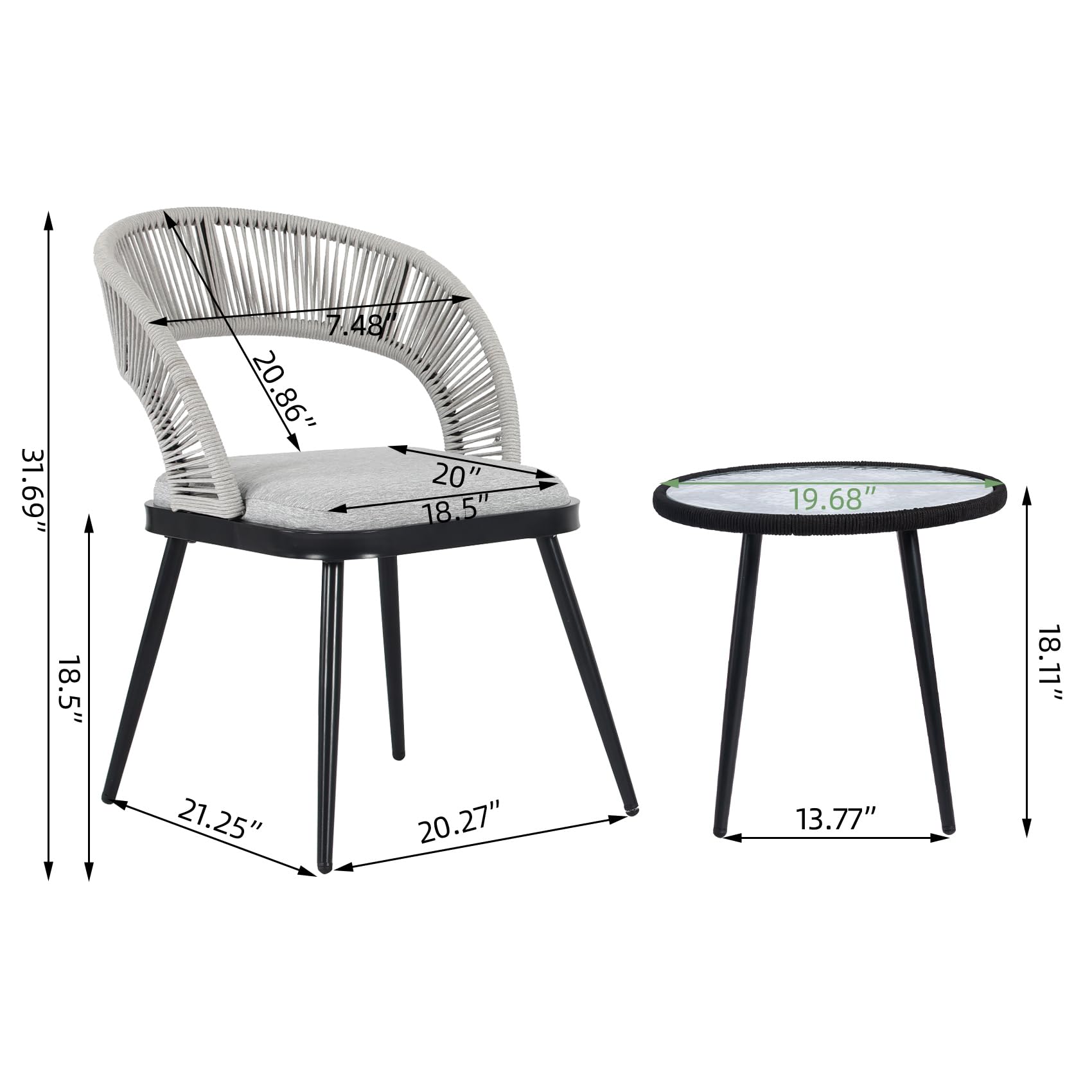 3 Pieces Handmade Rope Woven Patio Furniture