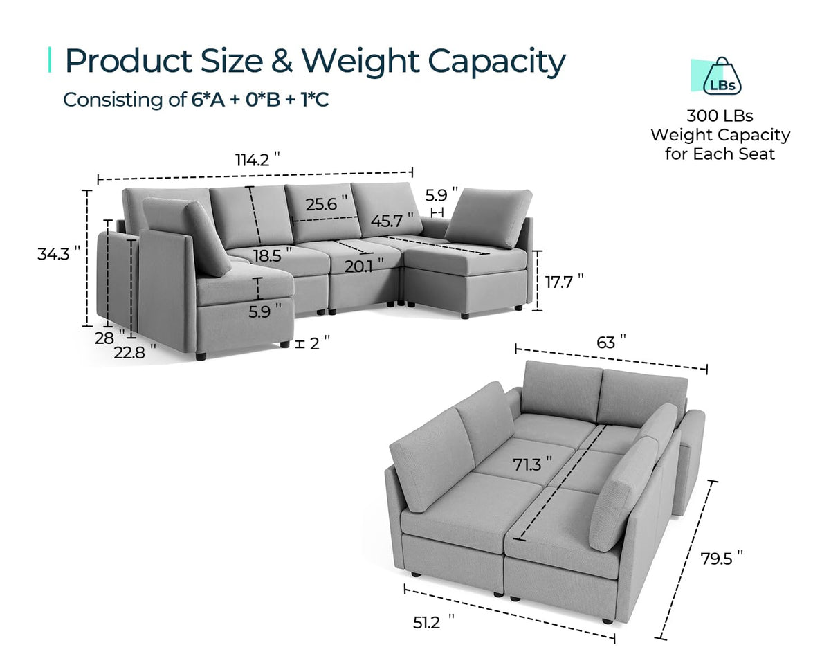 Modular Sectional Sofa, Convertible U Shaped Sofa Couch with Storage,