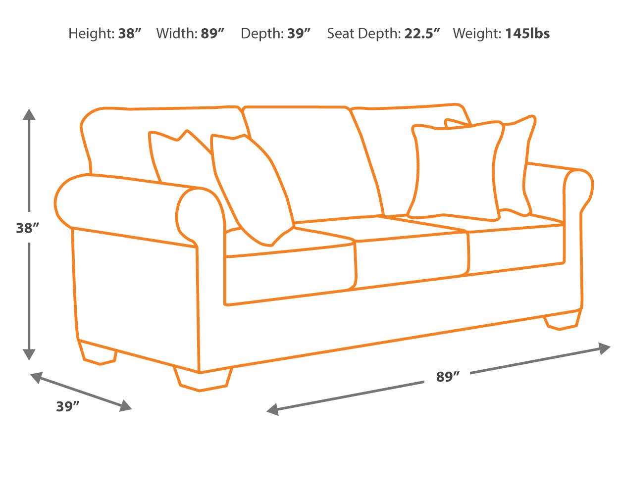 Larkinhurst Faux Leather Sofa with Nailhead Trim and 2 Accent Pillows, Brown