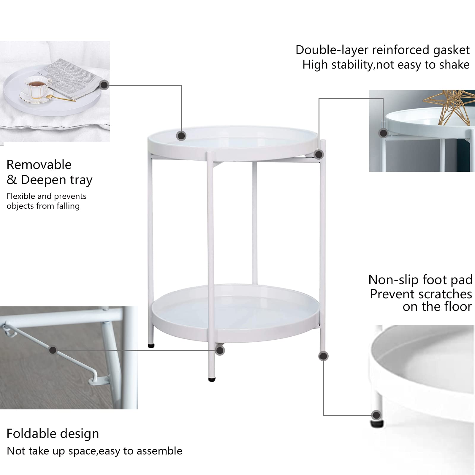 End Table 2-Tier Metal Round Accent Anti-Rust Waterproof Simplistic Sofa Side Table