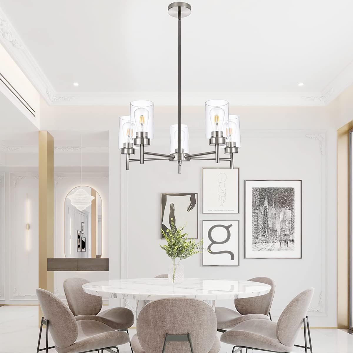 Light Farmhouse Chandelier for Dining Room Kitchen Island, Modern