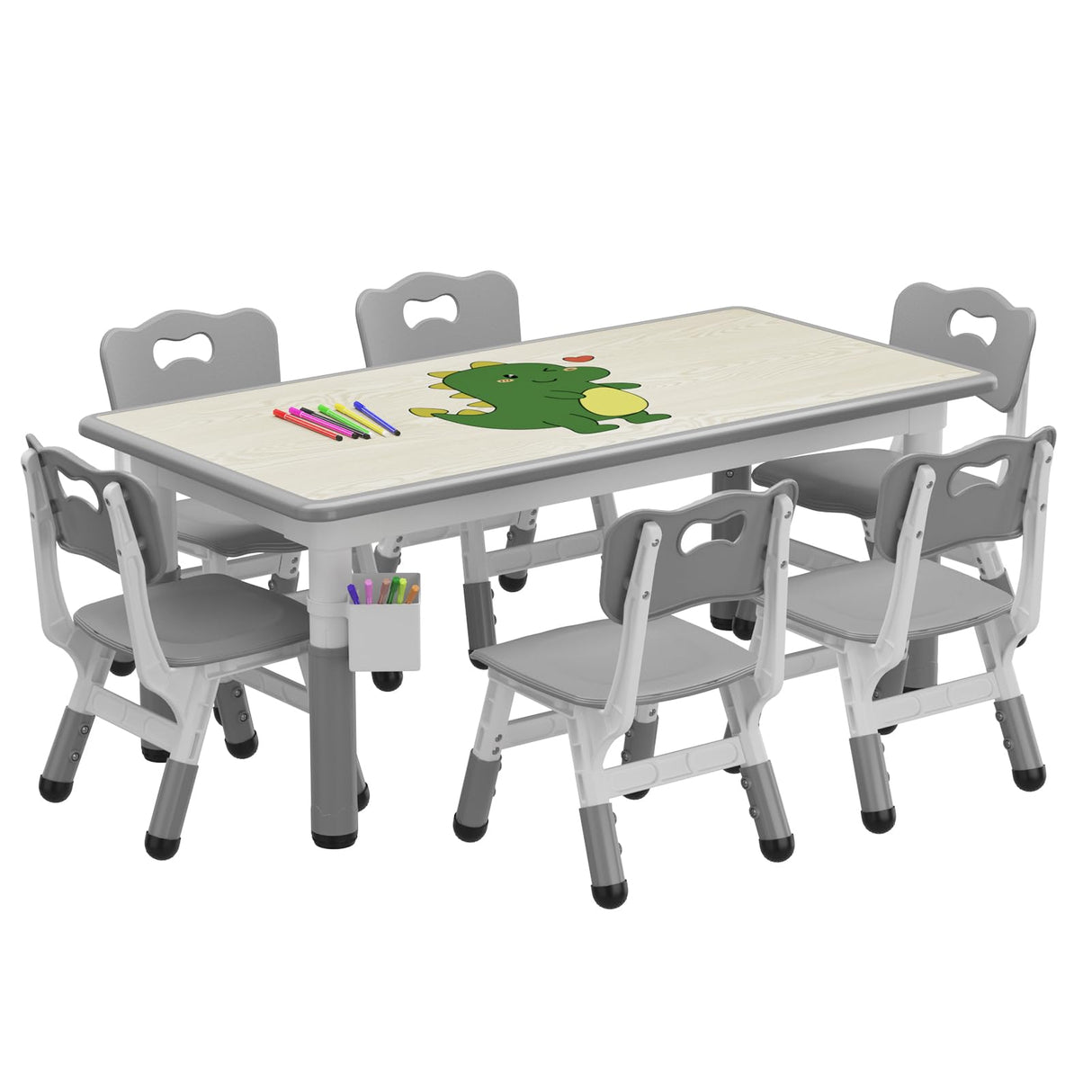 Table and 6 Chairs Set with Storage Box, Height Adjustable Toddler Table and Chair Set