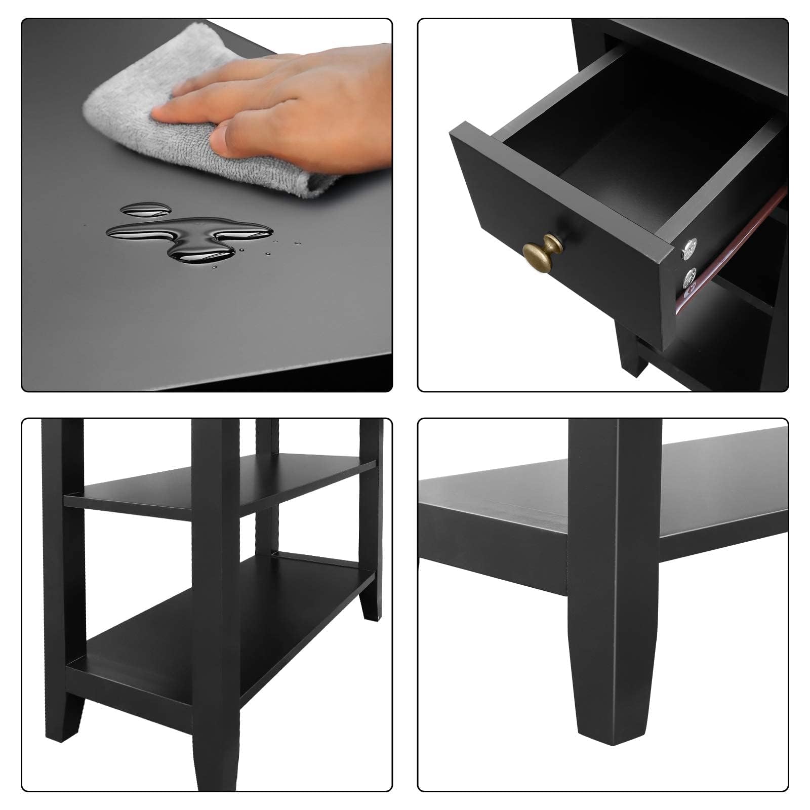Side Table Living Room, Narrow End Table with Drawer and Shelf, 3-Tier Sofa End Table