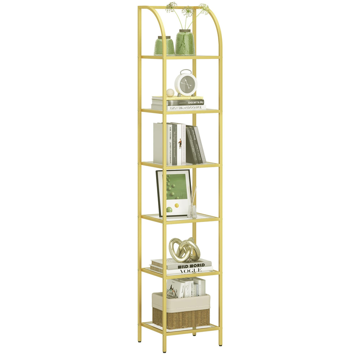 Bookcase Bookshelf, Tempered Glass Arched Bookshelf for More Storage