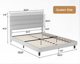 Queen Bed Frame, Platform Bed Frame with Upholstered Headboard, Linen Fabric