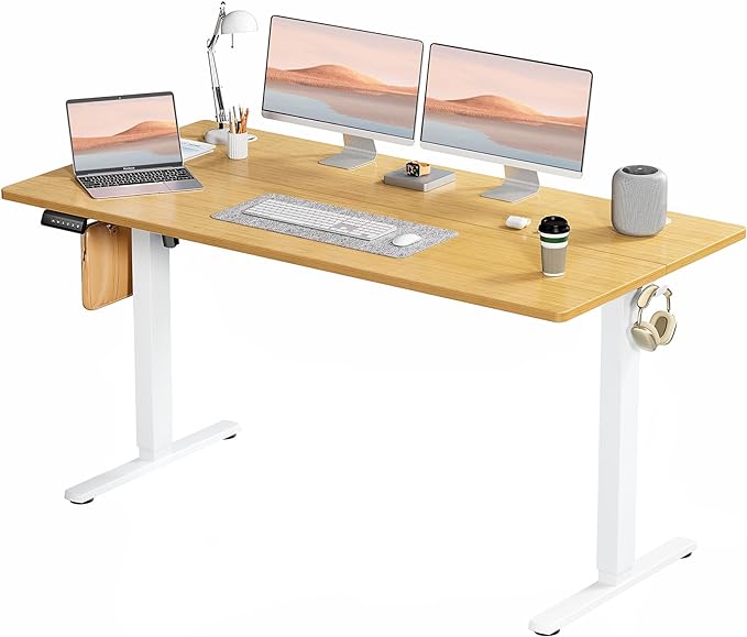 SMUG Standing Desk, Adjustable Height Electric Sit Stand Up Down Computer Table, 40x24 Inch Ergonomic Rising Desks for Work Office Home, Modern Lift Motorized Gaming Desktop Workstation, White