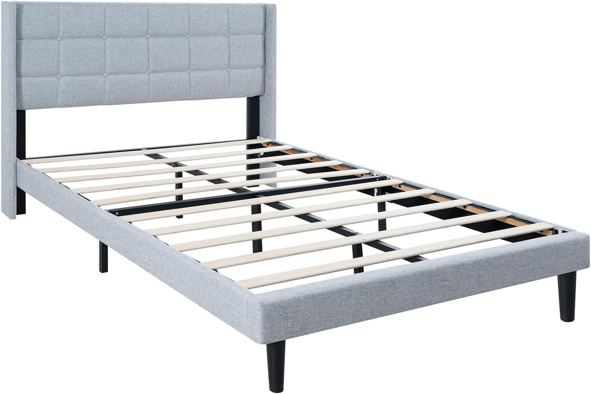 Bed Frame with Upholstered Headboard, Platform Bed Frame Featuring Linen Fabric