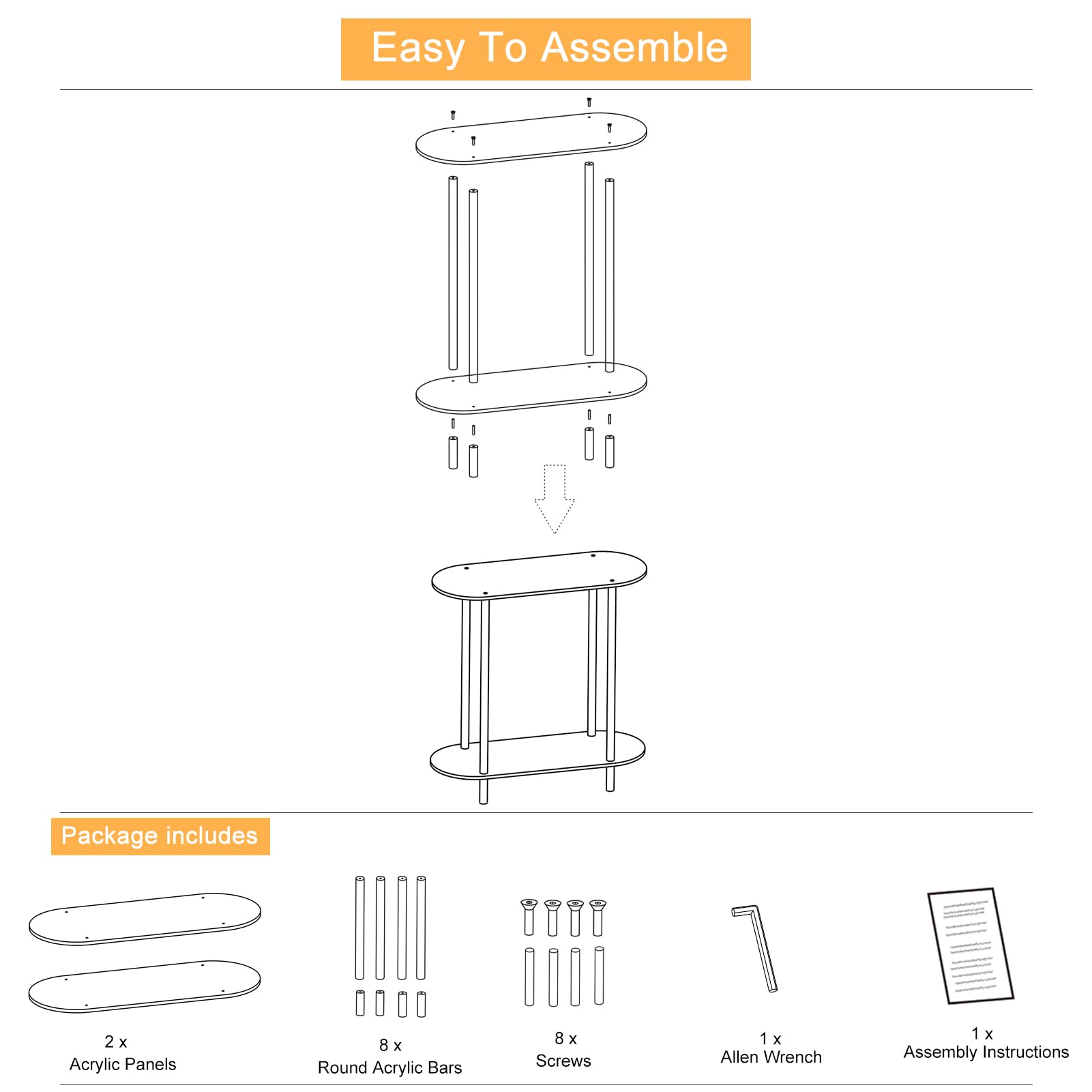 2-Tier Acrylic Console Table - 29.53" Clear Oval Frame Sofa Table