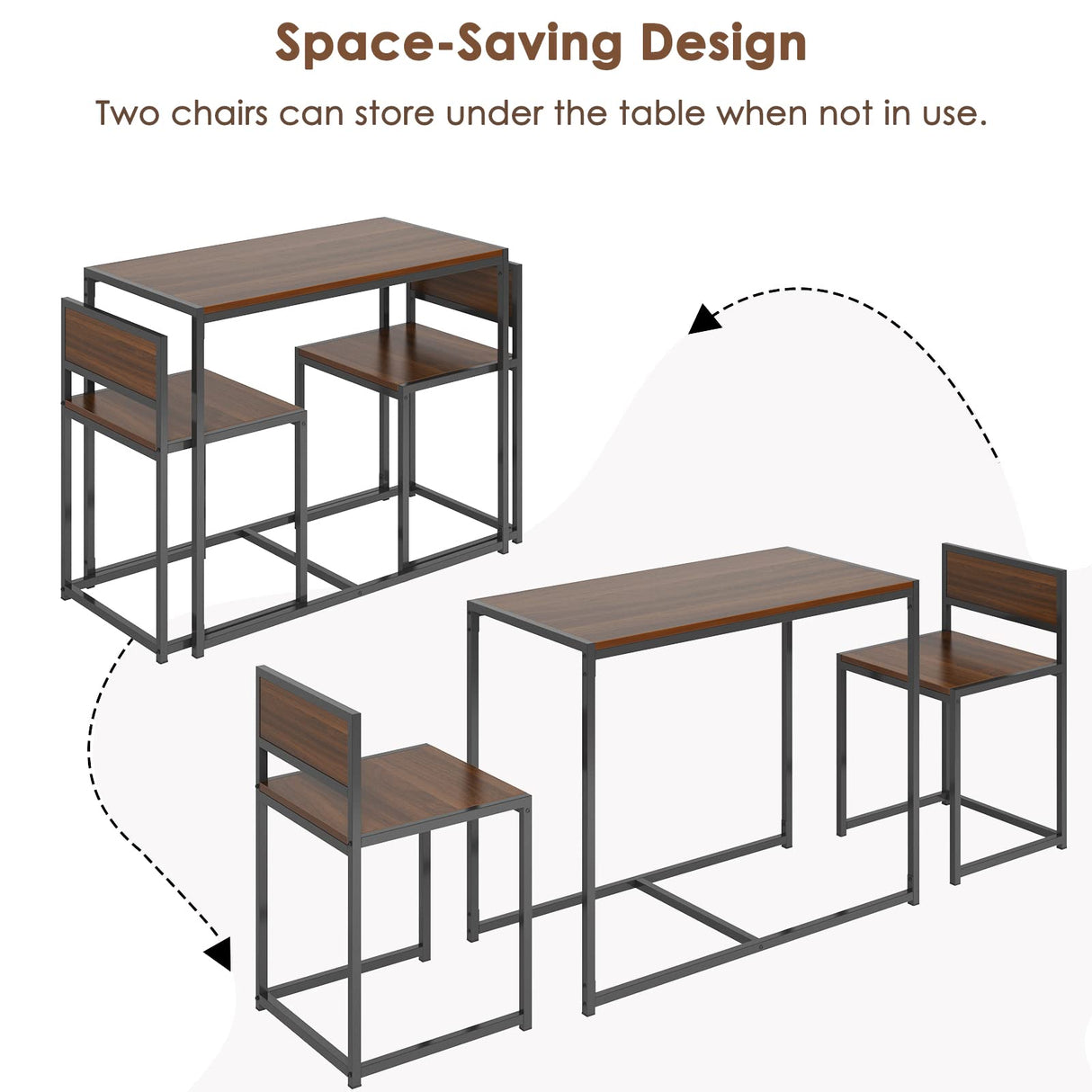 Compact Dining Table Set with 2 Chairs, Small 3 Piece Lunch Table Set