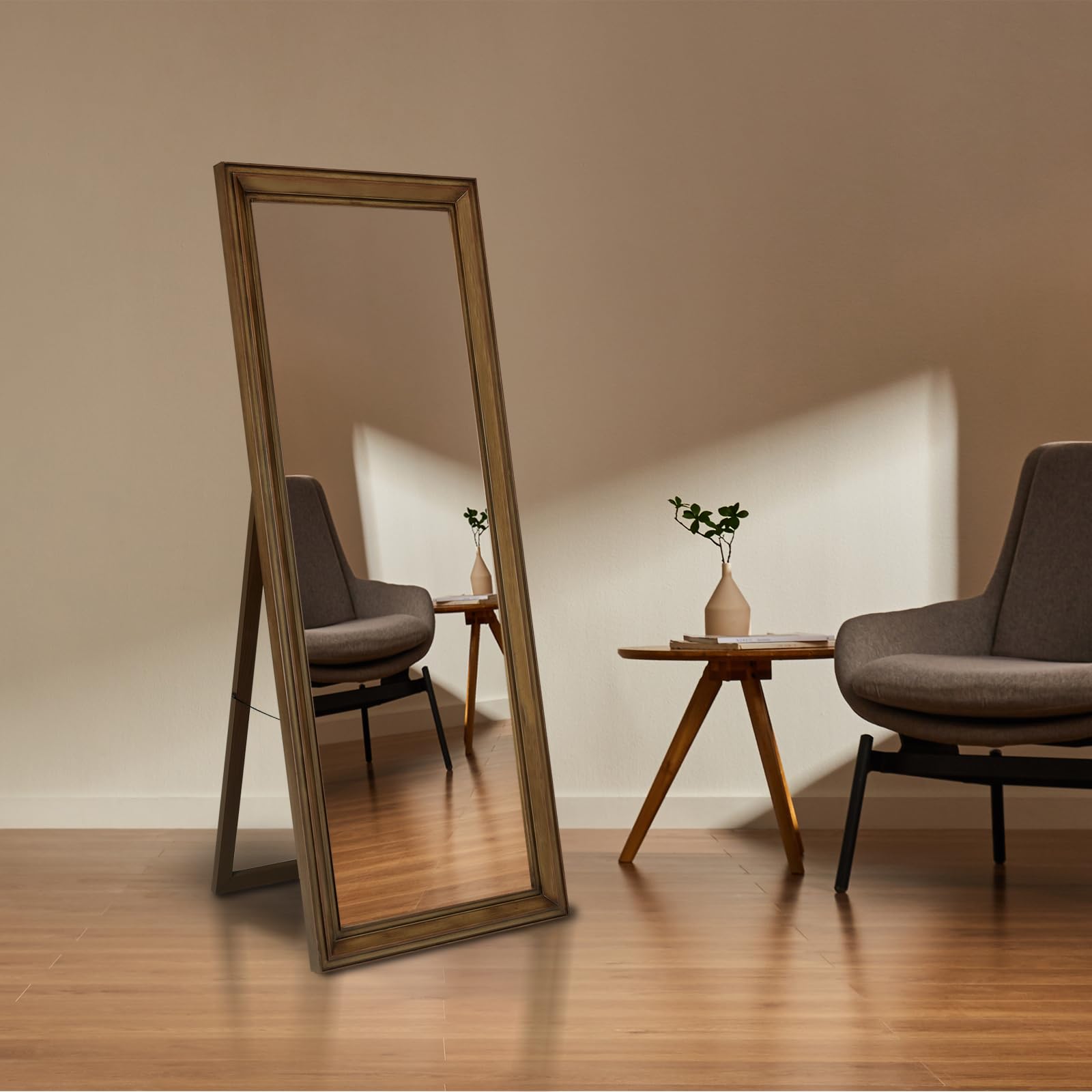 Wood Mirror Full Length, Full-Length Wood Floor Mirror, 26’’x65’’ Large Standing Mirror