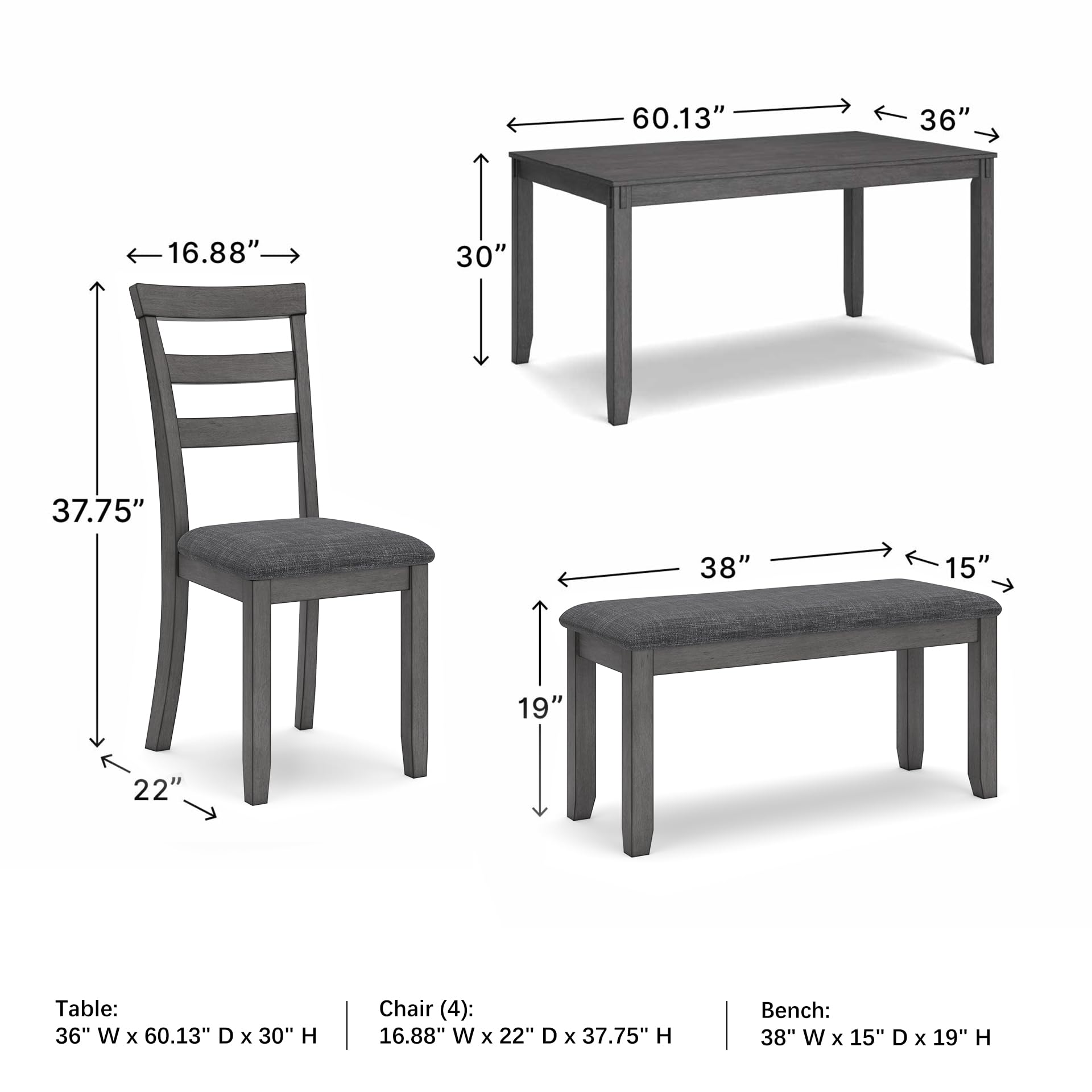 Bridson 6-Piece Dining Set with Bench - Gray