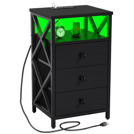 LED Nightstand with Charging Station, Tall Dresser for Bedroom with LED Light