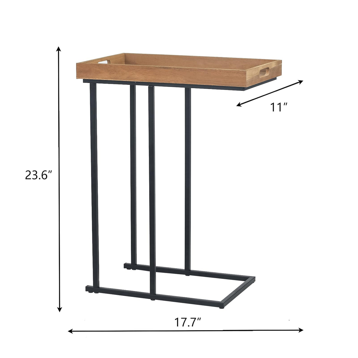 Side Table with Wood Tray, C-Shaped Small End Table for Couch, Sofa Table