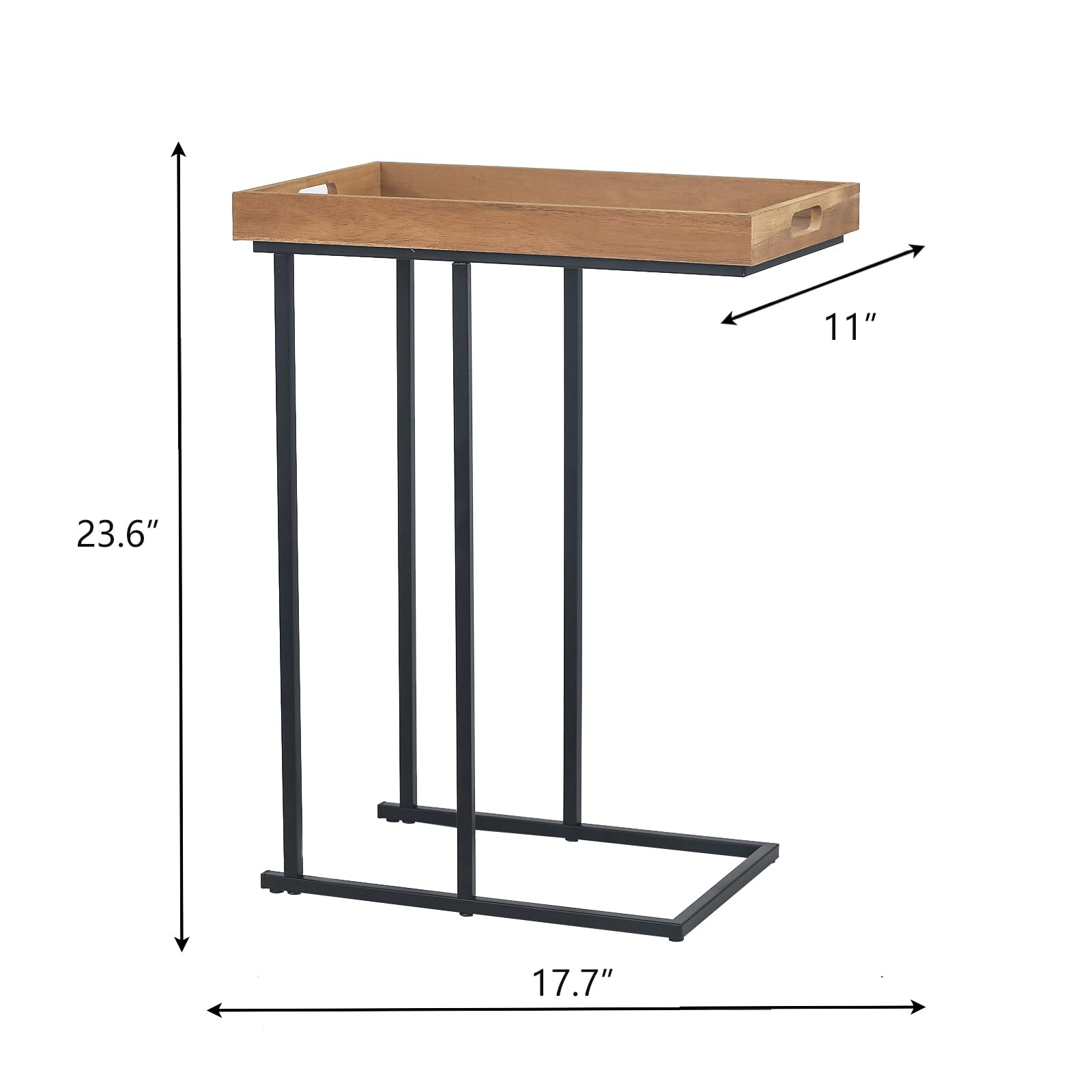 Side Table with Wood Tray, C-Shaped Small End Table for Couch, Sofa Table