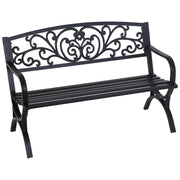 Outdoor 50 Inches Garden Bench, Slatted Seat Armrests Floral Design Backres