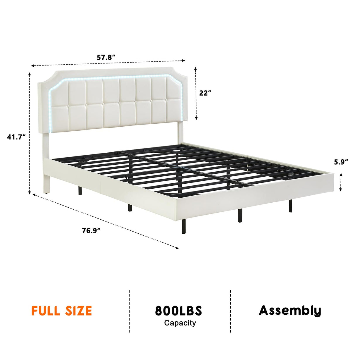 Floating Bed Frame, Full Size Floating Bed Frame with RGB LED Light Headboard