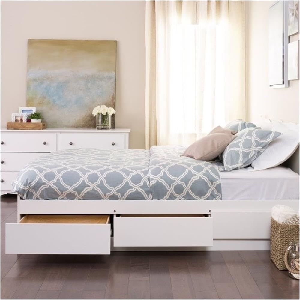 Contemporary Wood Full Platform Storage Bed in White