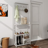 Modern White Large 5-Tier Hall Tree Entryway Wooden Shoes Rack Shelf Coat Rack