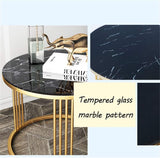 Round End Table Side Table, Marble Pattern Tempered Glass, Coffee Table with Stainless