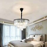 Crystal Pendant Light, Modern 3-Tier Chandelier Black Flush Mount Close to Ceiling