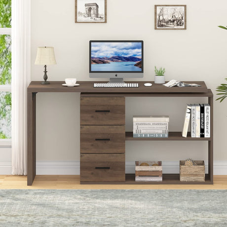 L Shaped Desk with Storage Cabinet, Wood L Shape Desk with Drawers Shelf