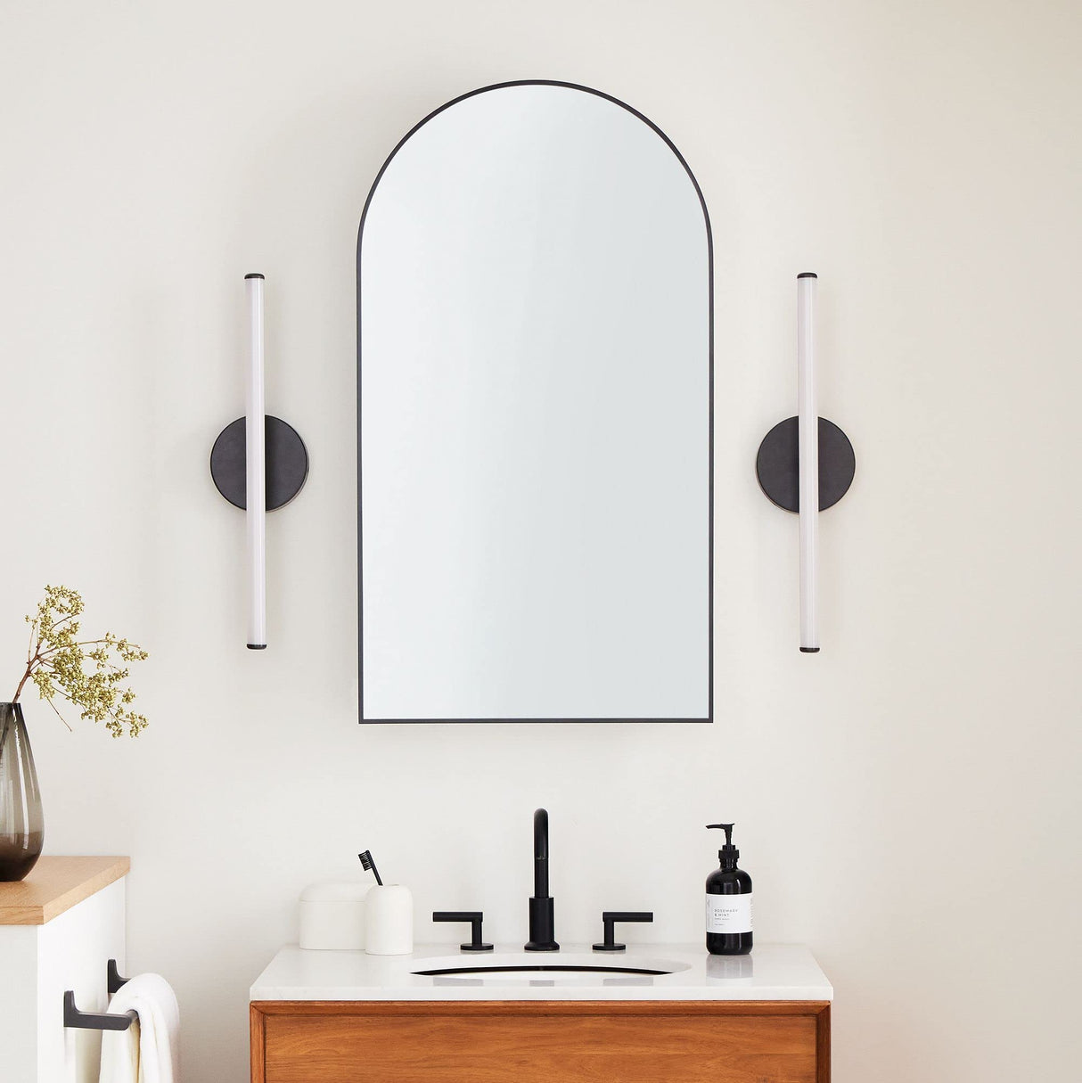 Matt Black Arched Recessed Bathroom Medicine Cabinet with Mirror Metal Framed Arch