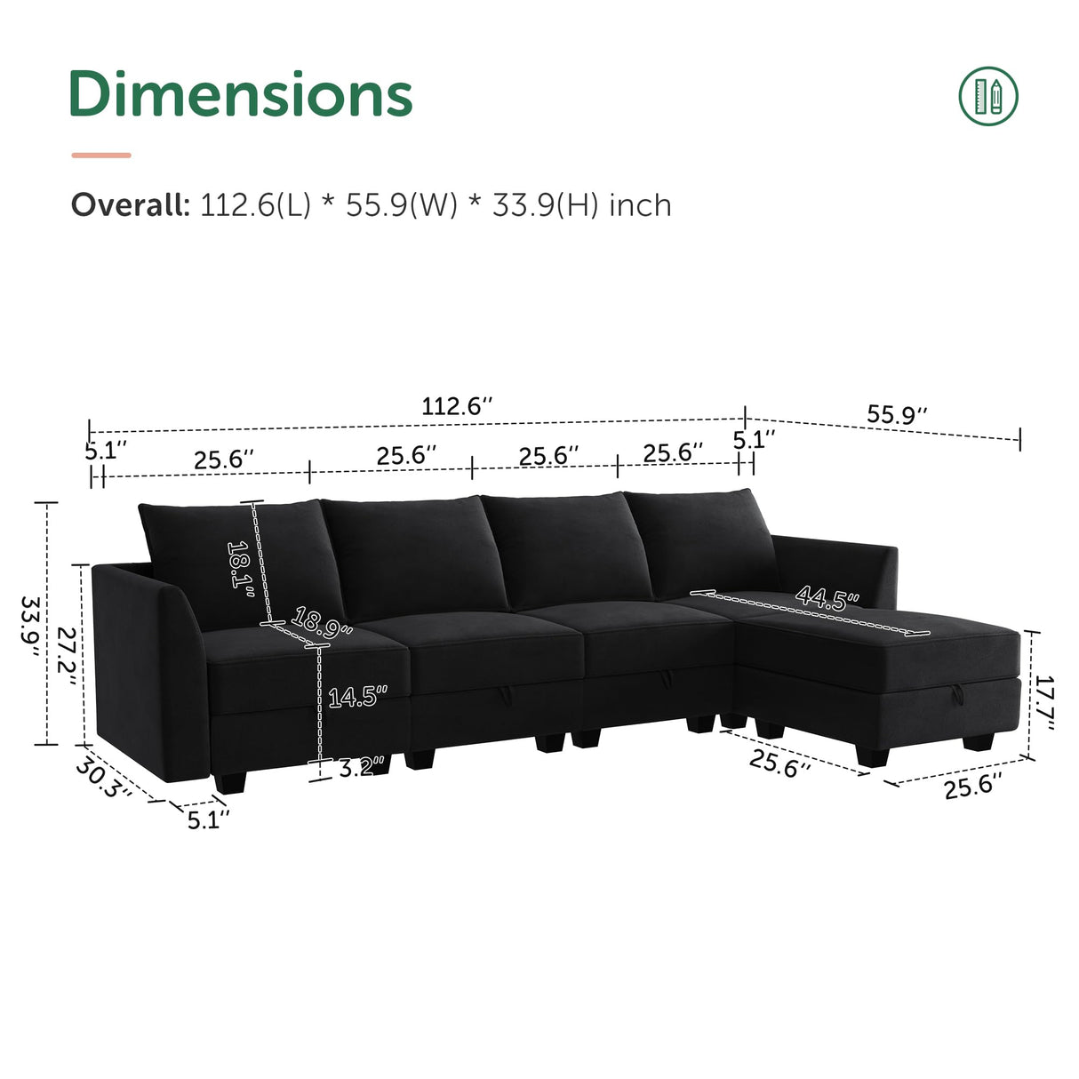 Modular Sectional Sofa with Storage Ottoman U Shaped Couch with Reversible