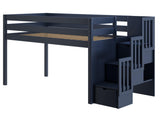 Contemporary Low Loft Twin Bed with a 3 Drawer Stairway, Blue
