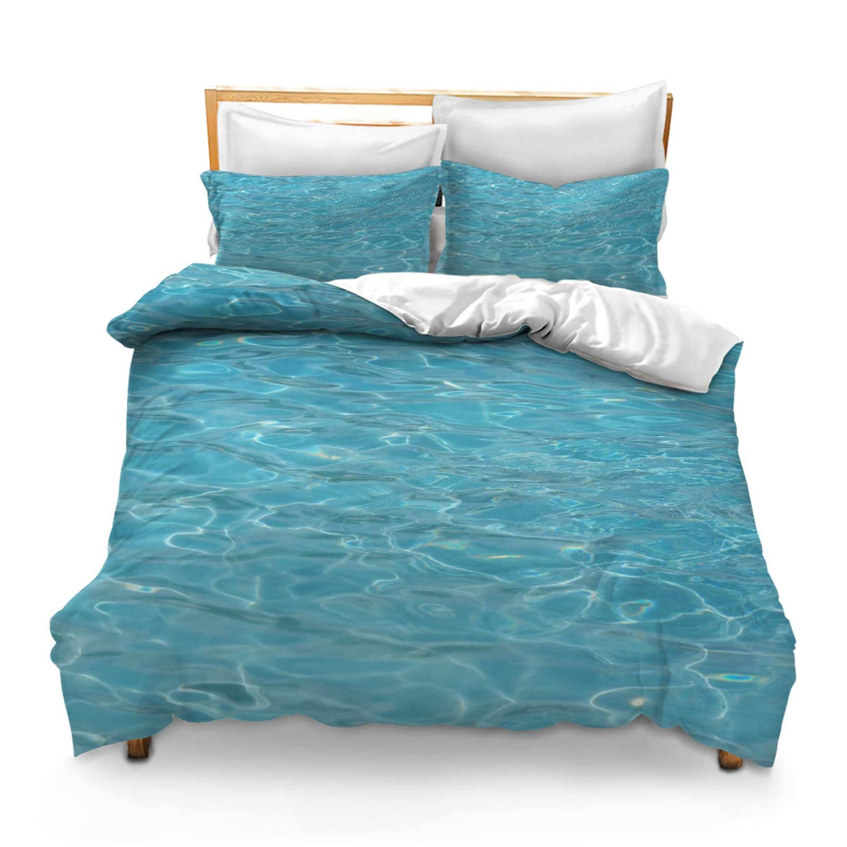 3PCS Comforter Cover Set with 2 Pillow Shams Lightweight King Blue Pool Water