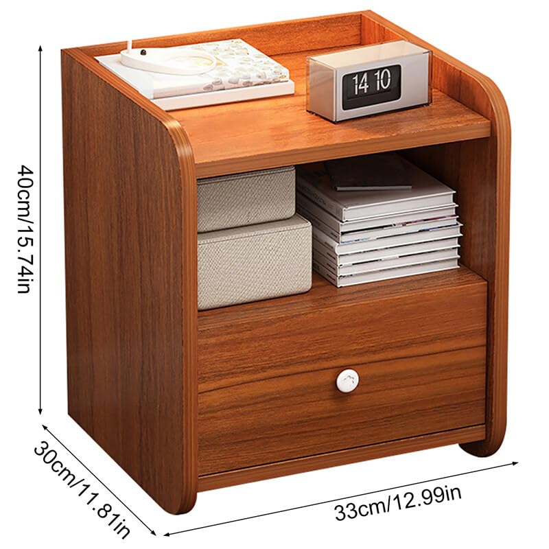 Dustproof Drawer-Equipped Nightstand with Storage Bin