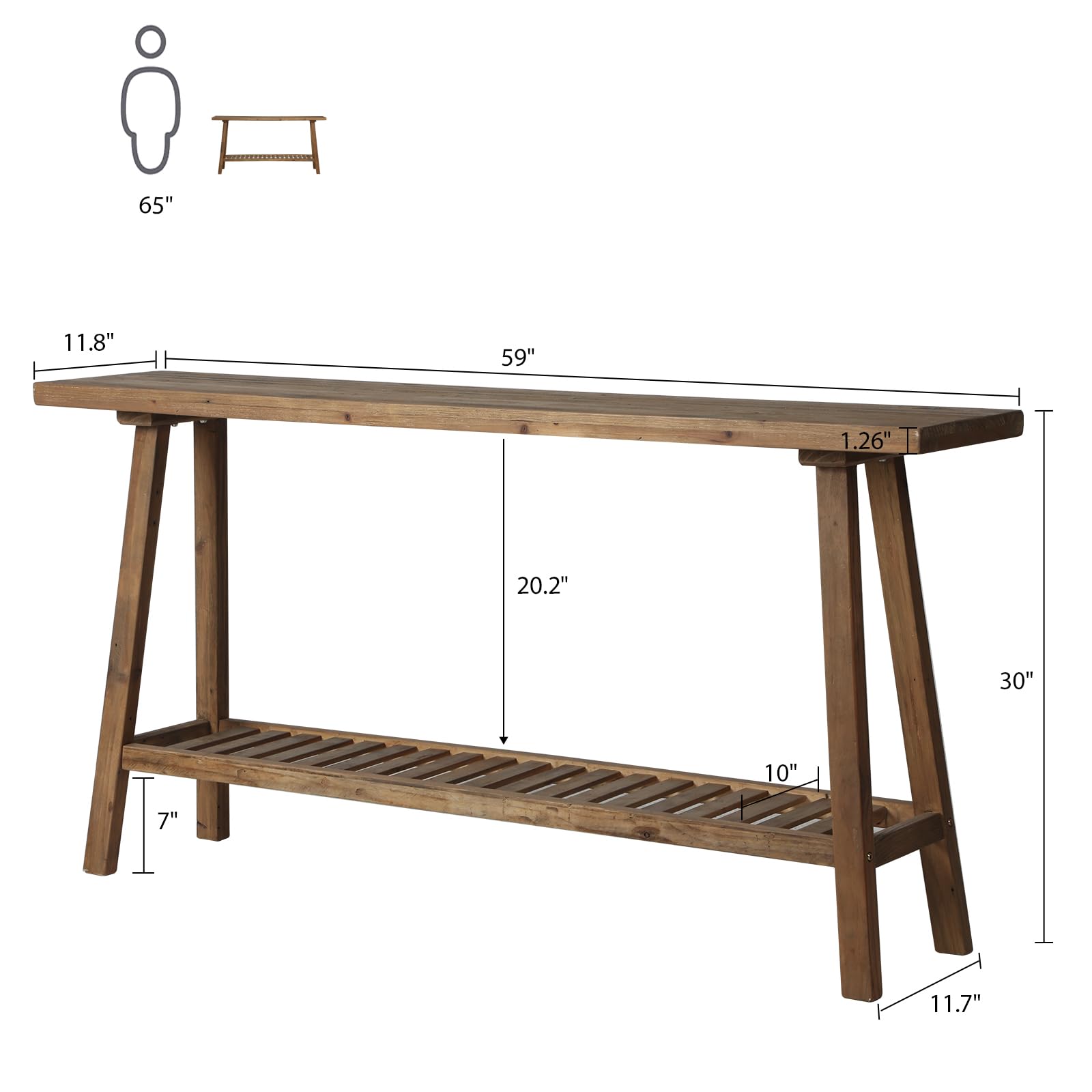 Reclaimed Wood Console Table 59" - Farmhouse Entryway Table with 2-Tier Storage