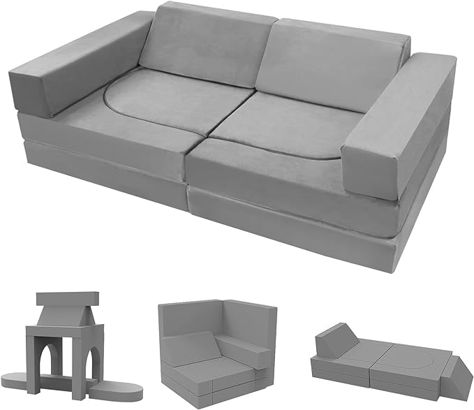 Kids Couch, 10-Piece Modular Play Couch for Playroom, Fold Out Kids Sofa for Girl Boy