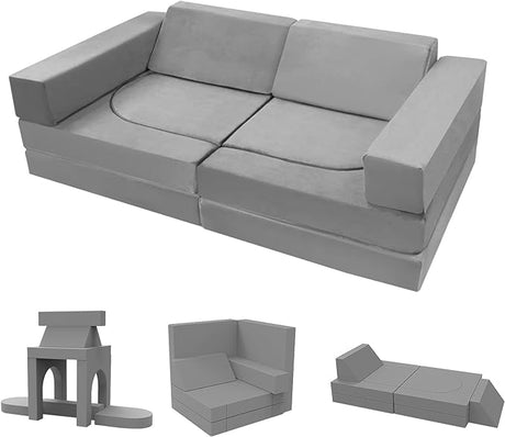 Kids Couch, 10-Piece Modular Play Couch for Playroom, Fold Out Kids Sofa for Girl Boy