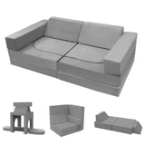 10-Pieces Kids Play Couch, Toddler Couch for Playroom, Grey