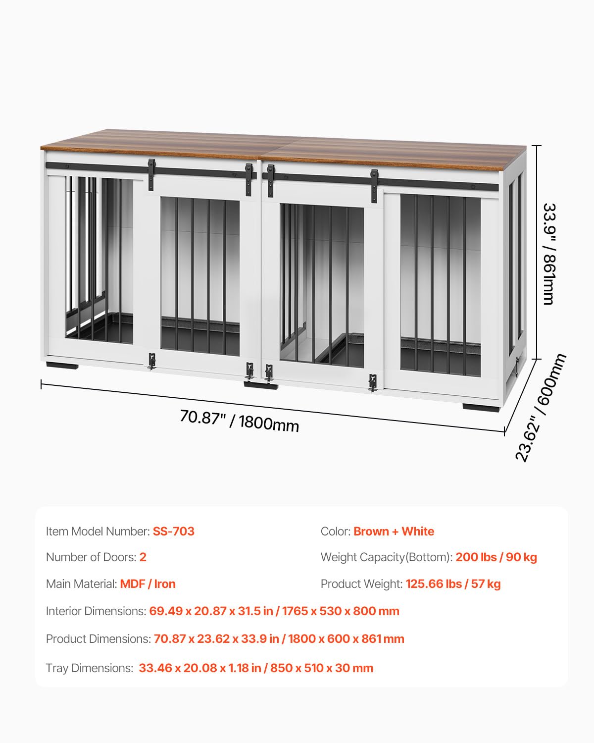 72" Double Dog Crate Furniture with Sliding Doors & TV Stand