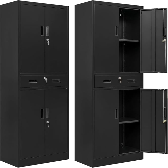 Metal Cabinet, Garage Storage Cabinet with Drawers and Adjustable Shelves for Garage