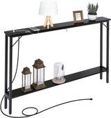 Sofa Table with Outlet and USB Port, 47" Console Behind Couch Table with Steel Frame,